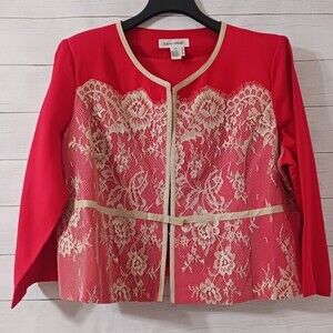 Lino USA red with tan lace jacket Women's 2X 55% Linen 45% Rayon